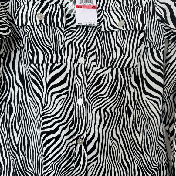 Michael Kors Womens Zebra Print Tunic Top XS Black Button Down Linen Blend NWT - Picture 5 of 14